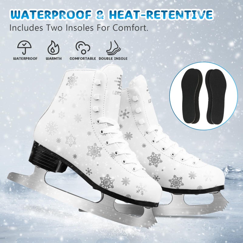 LEVYTEMP Women's/Girls Figure Ice Skates - Youth White Snow Figure Skating Shoes with Two Insoles - Comfortable, Safe Indoor Outdoor Rink Size US 8 - Image 2