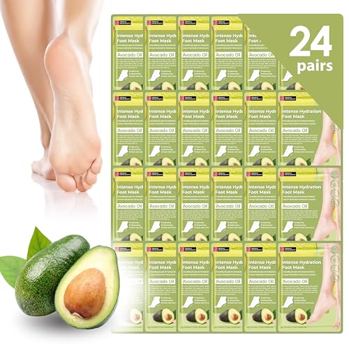 Original Derma Beauty Foot Mask 24 Pairs Intense Hydration Avocado Oil Moisturizing Foot Mask Set Body Exfoliator Callus Remover Foot Masks Foot Bath Pedicure Supplies for Beauty  Personal Care