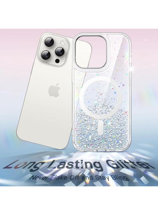 جي تيك جراب لامع لهاتف Iphone 15 Pro Max مقاس 6.7 بوصة متوافق مع Magsafe شفاف لامع لطيف للنساء والفتيات غطاء هاتف لامع ومضاد للصدمات مغناطيسي شفاف - Image 3