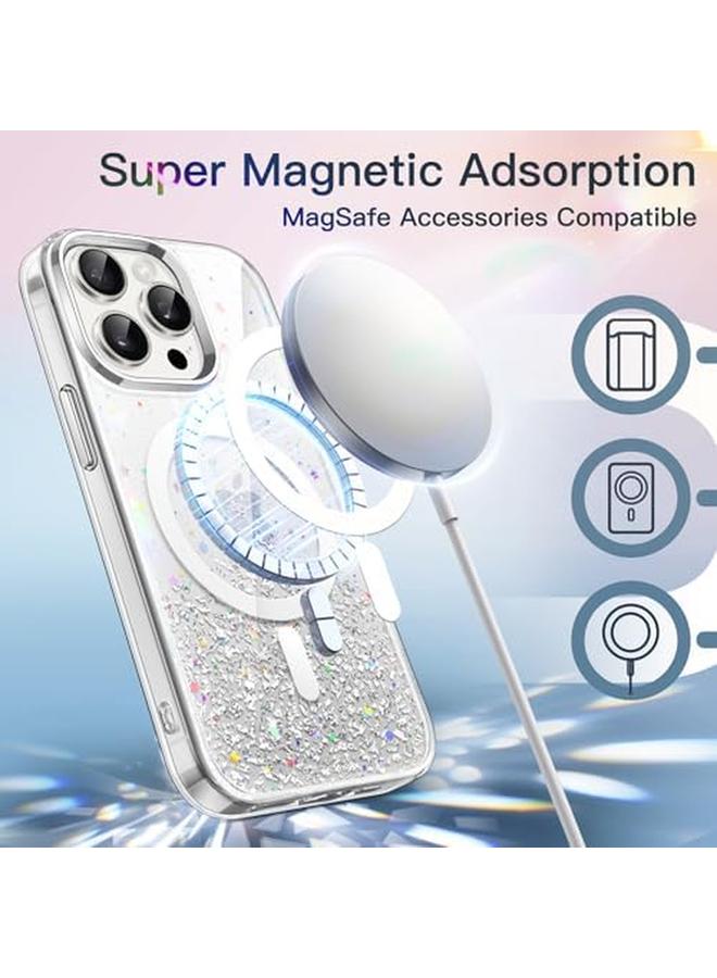 جي تيك جراب لامع لهاتف Iphone 15 Pro Max مقاس 6.7 بوصة متوافق مع Magsafe شفاف لامع لطيف للنساء والفتيات غطاء هاتف لامع ومضاد للصدمات مغناطيسي شفاف - Image 4