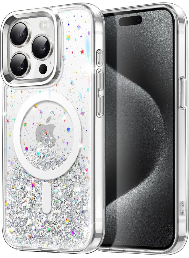 جي تيك جراب لامع لهاتف Iphone 15 Pro Max مقاس 6.7 بوصة متوافق مع Magsafe شفاف لامع لطيف للنساء والفتيات غطاء هاتف لامع ومضاد للصدمات مغناطيسي شفاف - Image 1