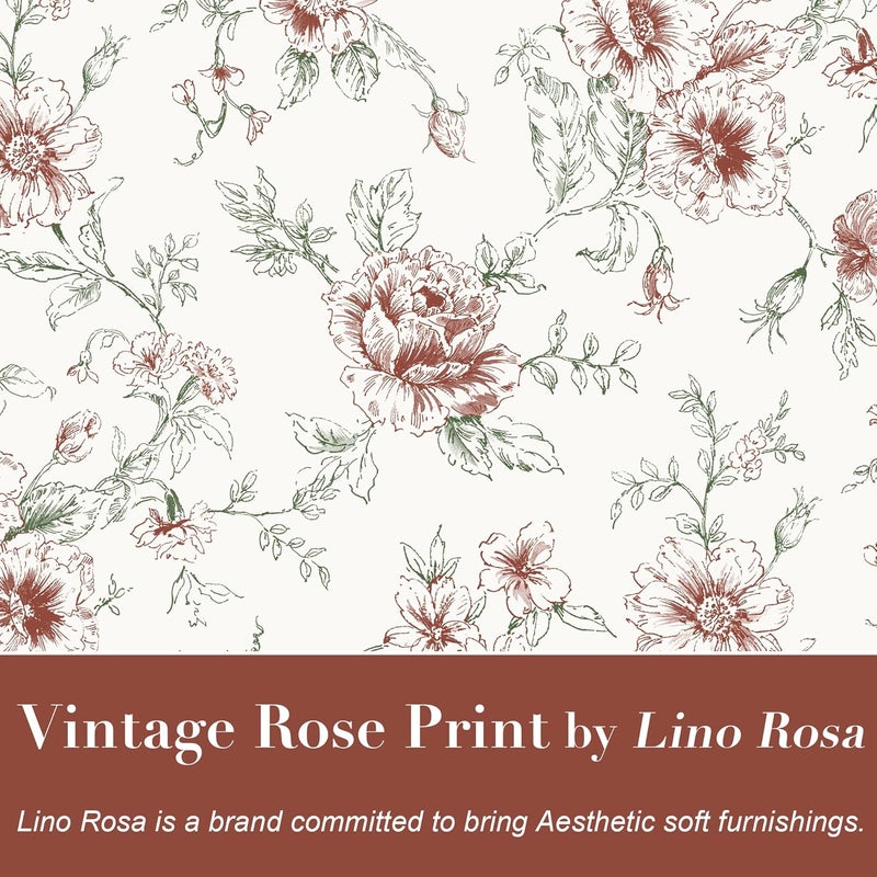 Lino Rosa ستائر عتيقة بزهور عنابية حمراء من ، ستائر ريفية رومانسية للمطبخ وغرفة الطعام، عرض 50 بوصة × طول 63 بوصة، مجموعة لوحين - Image 3