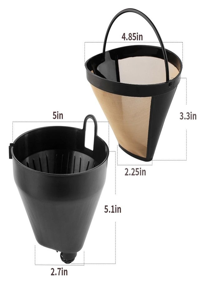 Veterger Replacement Parts 1pcs Filter Basket Holder with 2pcs Gold Tone filter, Compatible with Cuisinart Coffee Makers DCC-1100,SS-15 - Image 2