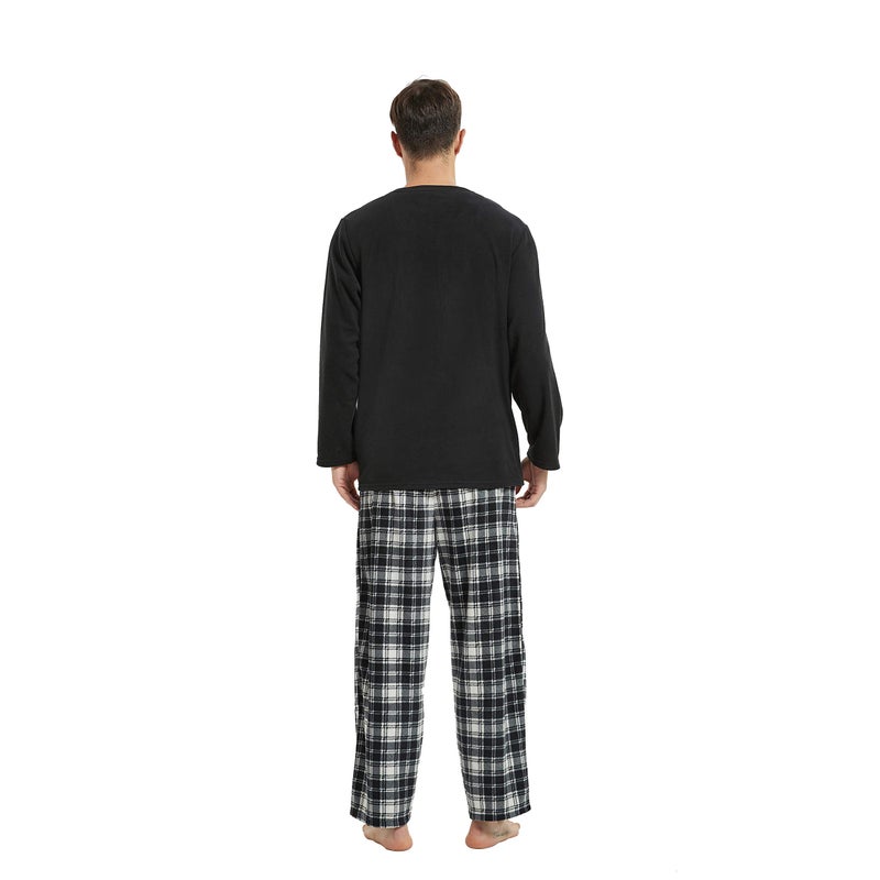 U2SKIIN Mens Pajama Set, Plaid Pajamas for men Long Sleeve Sleepwear Warm Pjs Set with Pockets(Black/White-Black Plaid, M) - Image 2