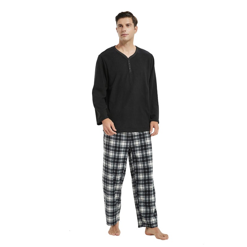 U2SKIIN Mens Pajama Set, Plaid Pajamas for men Long Sleeve Sleepwear Warm Pjs Set with Pockets(Black/White-Black Plaid, M) - Image 3