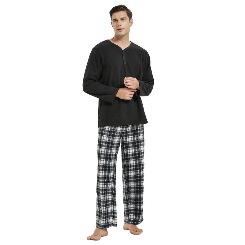 U2SKIIN Mens Pajama Set, Plaid Pajamas for men Long Sleeve Sleepwear Warm Pjs Set with Pockets(Black/White-Black Plaid, M) - Image 5