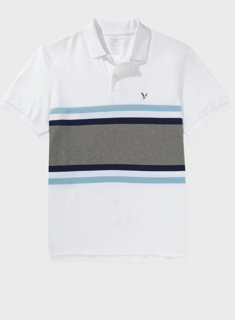 امريكان ايجل Striped Pique Polo
