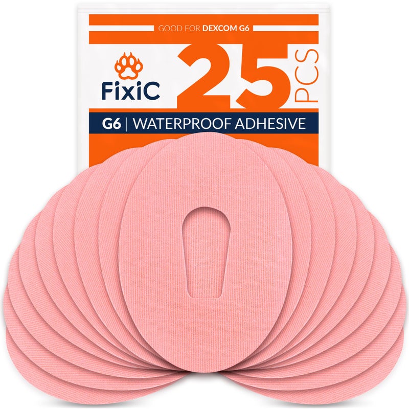 FixiC Adhesive Patches for G6 25 Pack Premium Waterproof Adhesive Patches PreCut Back Paper Adhesive Patch for G6 Long Fixation Pink