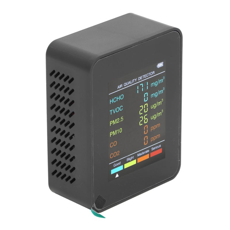 Air Quality Monitor Portable LCD Backlight Screen CO2 TVOC HCHO PM2.5 PM10 Detector with Alarm Black - Image 4