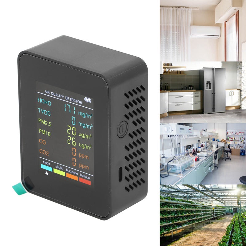 Air Quality Monitor Portable LCD Backlight Screen CO2 TVOC HCHO PM2.5 PM10 Detector with Alarm Black - Image 3