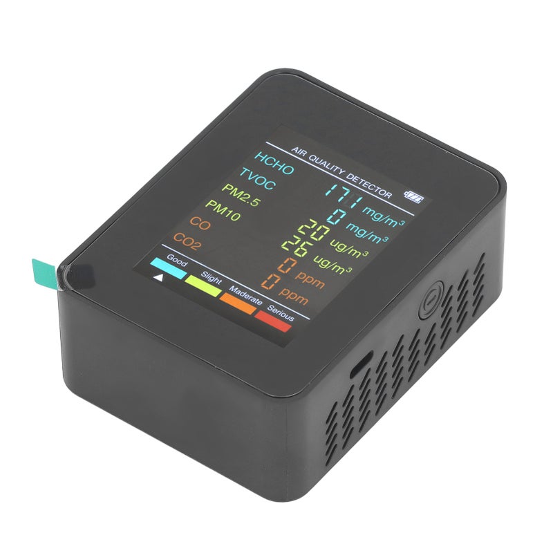 Air Quality Monitor Portable LCD Backlight Screen CO2 TVOC HCHO PM2.5 PM10 Detector with Alarm Black - Image 1
