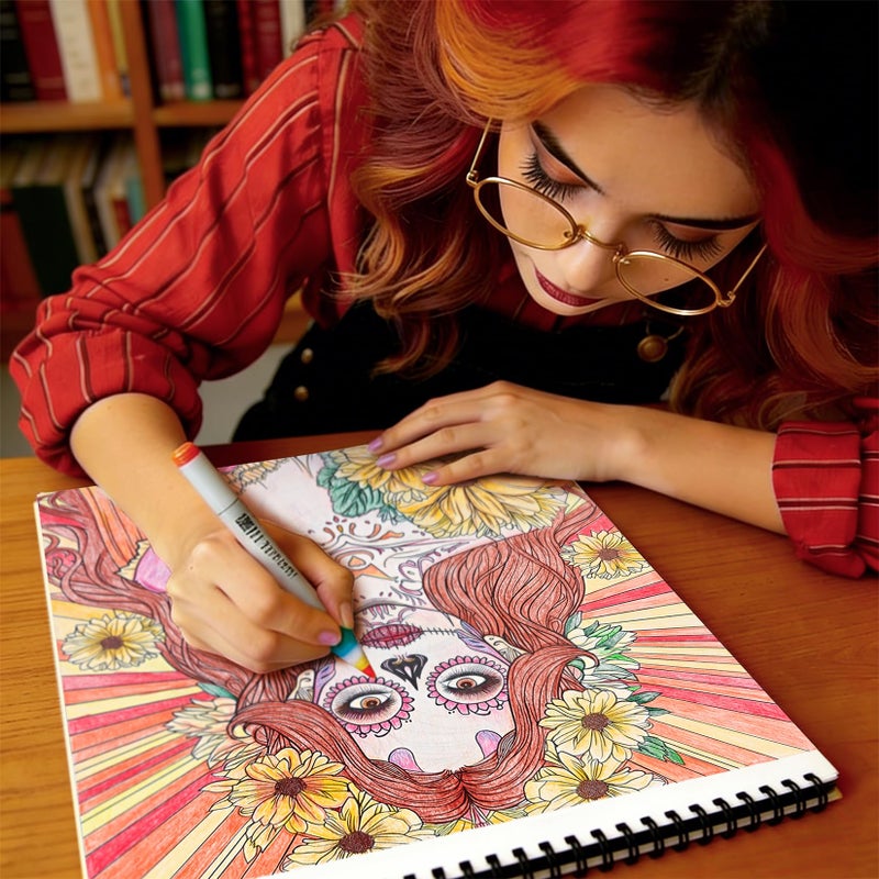 FunLavie FUN LAVIE Sugar Skull Coloring Book for Adults â€“ Elegant Floral Sugar Skull Lady Designs for Women Mindfulness, Stress Relief & Relaxation, Spiral Bound, Perfect Day of The Dead Art Gift - Image 2