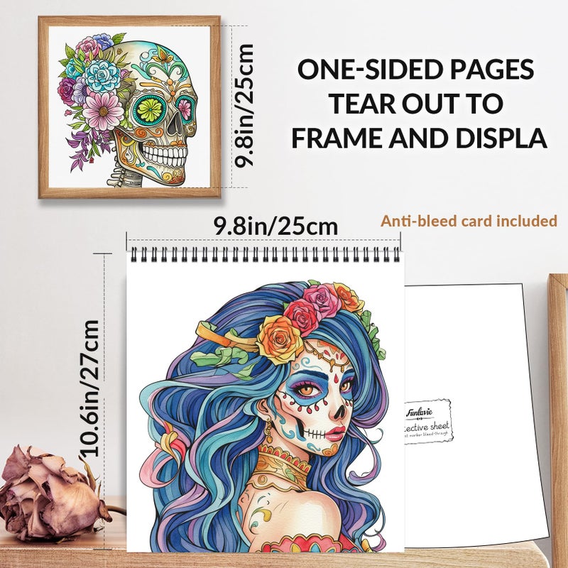 FunLavie FUN LAVIE Sugar Skull Coloring Book for Adults â€“ Elegant Floral Sugar Skull Lady Designs for Women Mindfulness, Stress Relief & Relaxation, Spiral Bound, Perfect Day of The Dead Art Gift - Image 5
