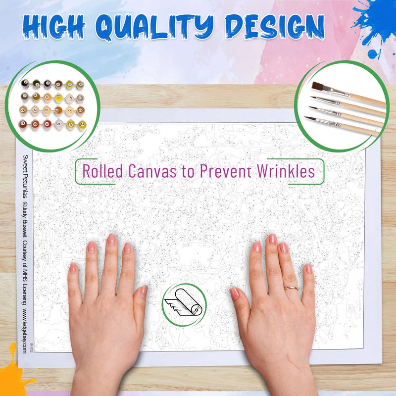 Ledgebay DIY Paint by Numbers Kit for Adults Unframed Canvas: Beginner to Advanced Paint by Numbers Kit - Kits Include Acrylic Paint Set 4 Brushes & Tabletop Easel - Sweet Petunias 16" x 20" Unframed - Image 5