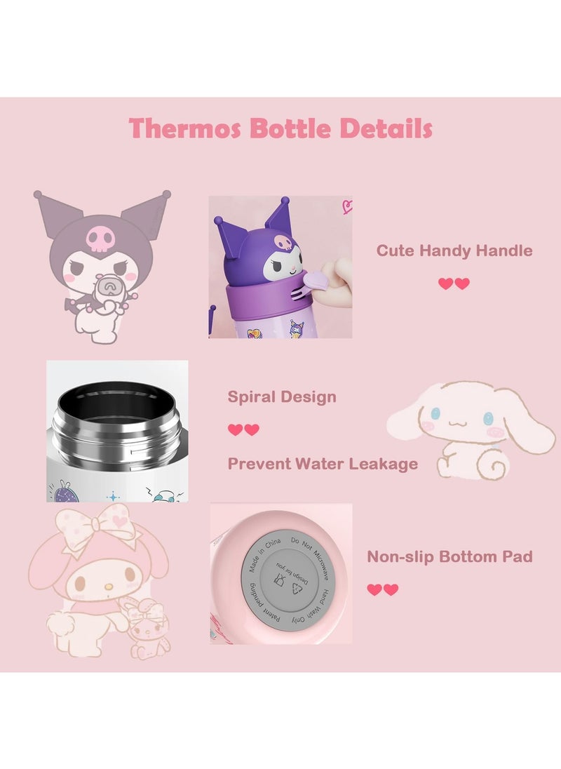 Jorunb - Cute Water Bottle Cartoon Thermos Water Bottle Cute Insulated Water Bottle Stainless Steel Water Cup for Hot or Cold Drinks Adorable Travel Mug School Boys Girls 350ML/12.3oz (Purple) - Image 1