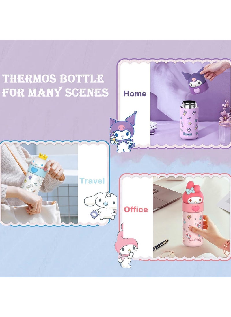 Jorunb - Cute Water Bottle Cartoon Thermos Water Bottle Cute Insulated Water Bottle Stainless Steel Water Cup for Hot or Cold Drinks Adorable Travel Mug School Boys Girls 350ML/12.3oz (Purple) - Image 1