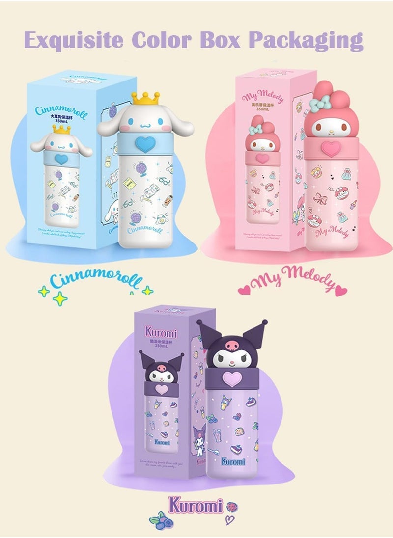 Jorunb - Cute Water Bottle Cartoon Thermos Water Bottle Cute Insulated Water Bottle Stainless Steel Water Cup for Hot or Cold Drinks Adorable Travel Mug School Boys Girls 350ML/12.3oz (Purple) - Image 1