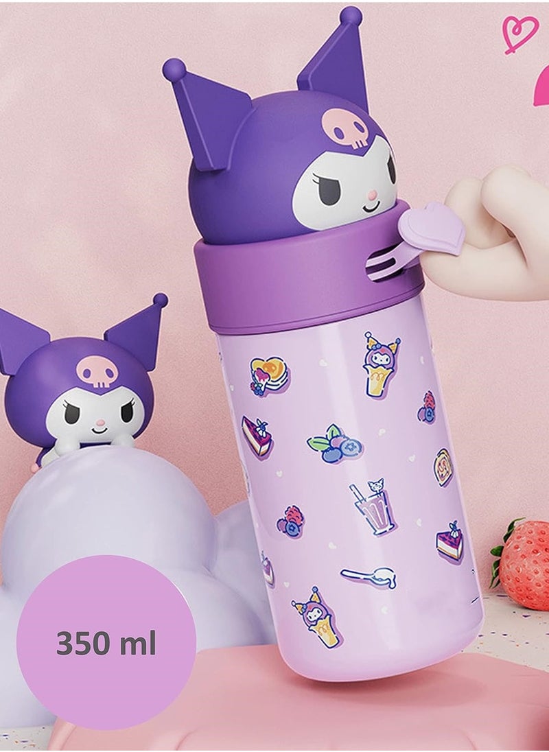 Jorunb - Cute Water Bottle Cartoon Thermos Water Bottle Cute Insulated Water Bottle Stainless Steel Water Cup for Hot or Cold Drinks Adorable Travel Mug School Boys Girls 350ML/12.3oz (Purple) - Image 1