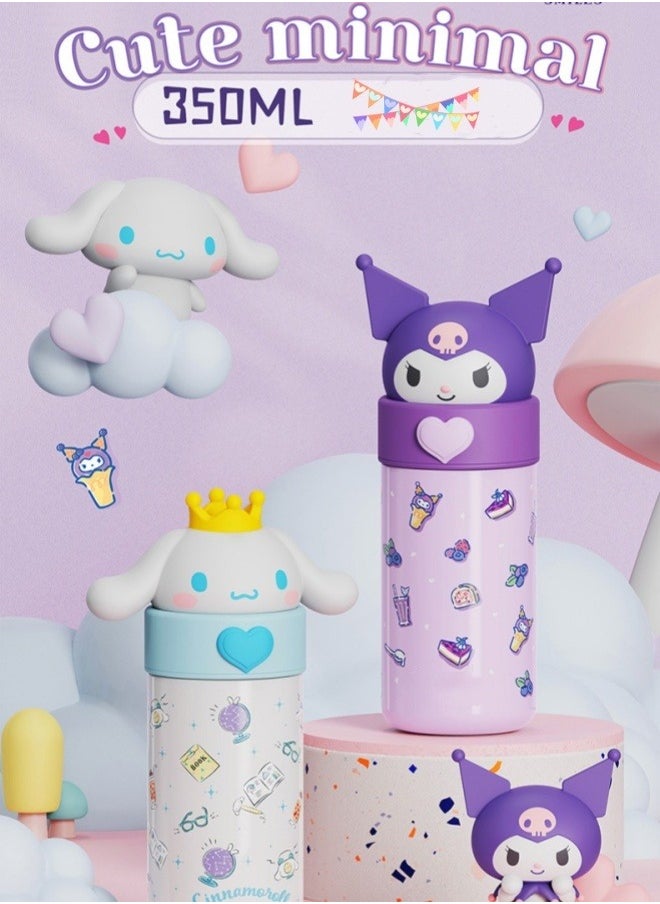 Jorunb - Cute Water Bottle Cartoon Thermos Water Bottle Cute Insulated Water Bottle Stainless Steel Water Cup for Hot or Cold Drinks Adorable Travel Mug School Boys Girls 350ML/12.3oz (Purple) - Image 1
