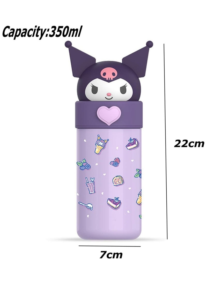 Jorunb - Cute Water Bottle Cartoon Thermos Water Bottle Cute Insulated Water Bottle Stainless Steel Water Cup for Hot or Cold Drinks Adorable Travel Mug School Boys Girls 350ML/12.3oz (Purple) - Image 1