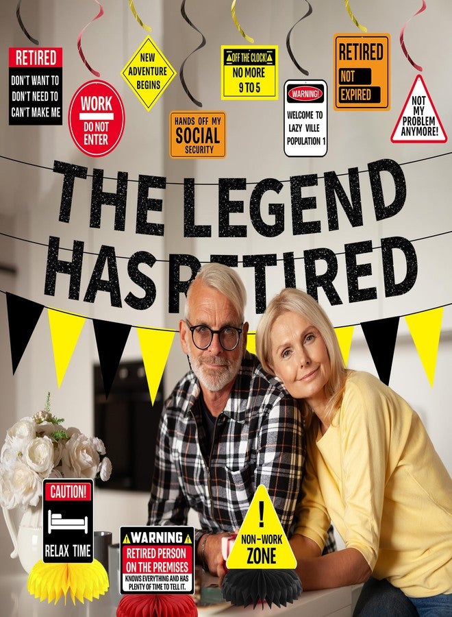 Roetyce Retirement Decorations Men Women, Caution Happy Retirement Banner Hanging Swirls Centerpieces Kit, Funny Legend Retired Party Supplies Backdrop for Coworker Family - Image 3