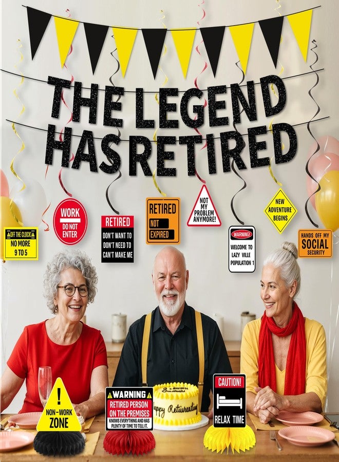 Roetyce Retirement Decorations Men Women, Caution Happy Retirement Banner Hanging Swirls Centerpieces Kit, Funny Legend Retired Party Supplies Backdrop for Coworker Family - Image 5