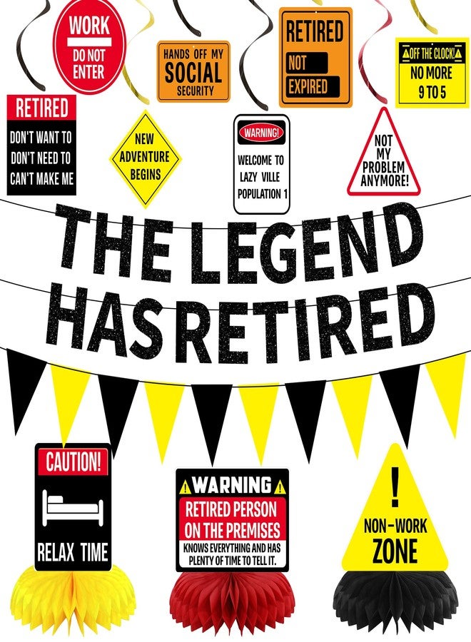 Roetyce Retirement Decorations Men Women, Caution Happy Retirement Banner Hanging Swirls Centerpieces Kit, Funny Legend Retired Party Supplies Backdrop for Coworker Family - Image 1