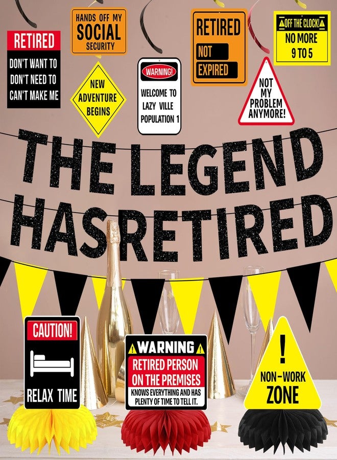 Roetyce Retirement Decorations Men Women, Caution Happy Retirement Banner Hanging Swirls Centerpieces Kit, Funny Legend Retired Party Supplies Backdrop for Coworker Family - Image 4