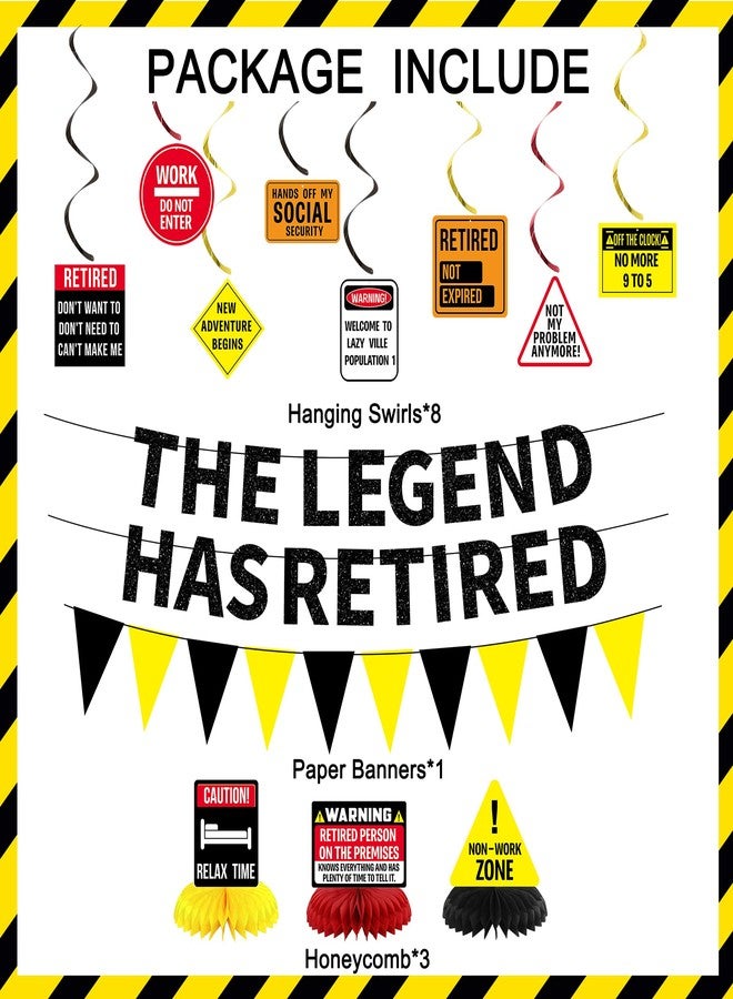 Roetyce Retirement Decorations Men Women, Caution Happy Retirement Banner Hanging Swirls Centerpieces Kit, Funny Legend Retired Party Supplies Backdrop for Coworker Family - Image 2