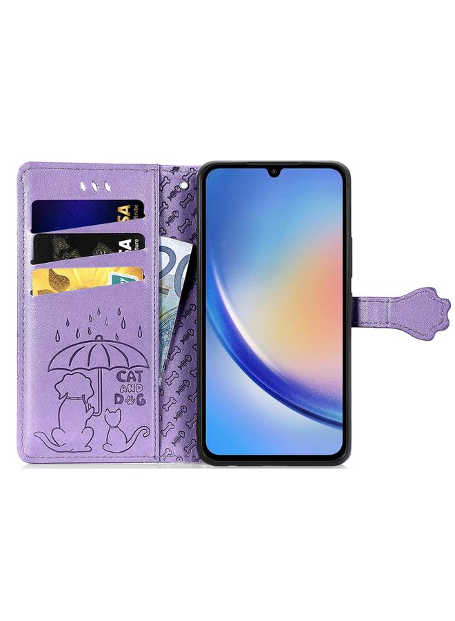 اس-توب جراب لهاتف Samsung Galaxy A35 5G، جراب هاتف من الجلد المنقوش بنقشة قطة وكلب - Image 3