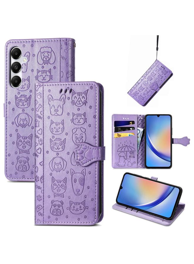 اس-توب جراب لهاتف Samsung Galaxy A35 5G، جراب هاتف من الجلد المنقوش بنقشة قطة وكلب - Image 1