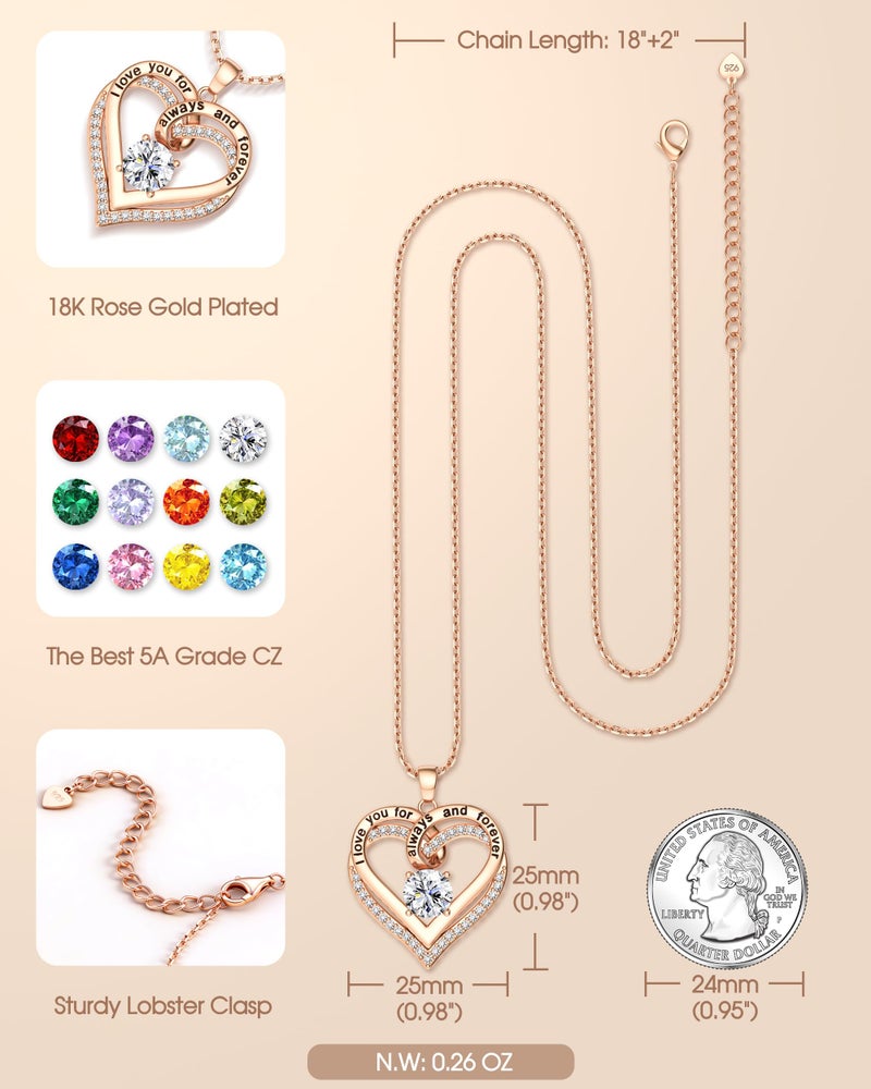 TEN MIRO S925 Sterling Silver I Love You Necklace Anniversary Birthday Gift for Women Rose Gold Forever Love Heart Pendant for Her Anniversary Valentines Christmas Gift for Wife Girlfriend Mom Daughter - Image 4