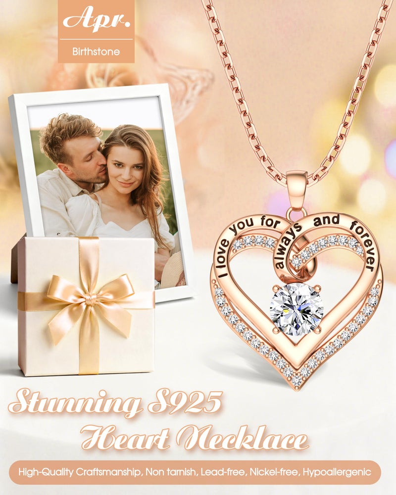TEN MIRO S925 Sterling Silver I Love You Necklace Anniversary Birthday Gift for Women Rose Gold Forever Love Heart Pendant for Her Anniversary Valentines Christmas Gift for Wife Girlfriend Mom Daughter - Image 3