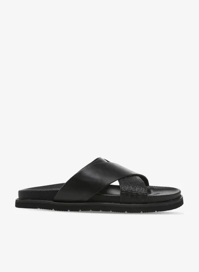 دوتشيني Men Monogram Textured Cross Strap Comfort Sandals