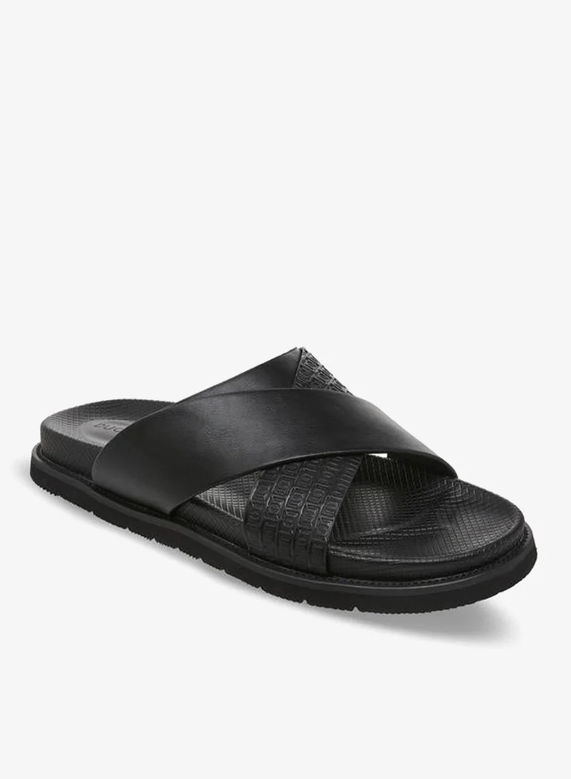 DUCHINI Men Monogram Textured Cross Strap Comfort Sandals