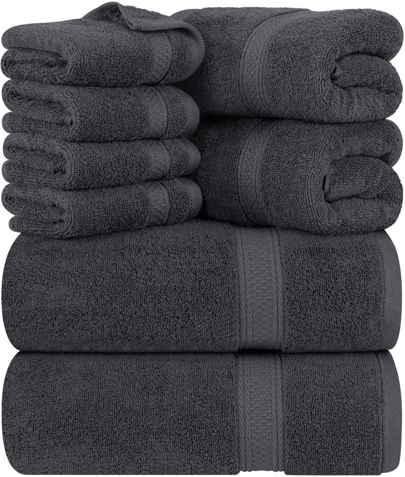 Utopia Towels 8-Piece Premium Towel Set, 2 Bath Towels, 2 Hand Towels, and 4 Wash Cloths, 600 GSM 100% Ring Spun Cotton Highly Absorbent Towels for Bathroom, Gym, Hotel, and Spa (Grey) - Image 1