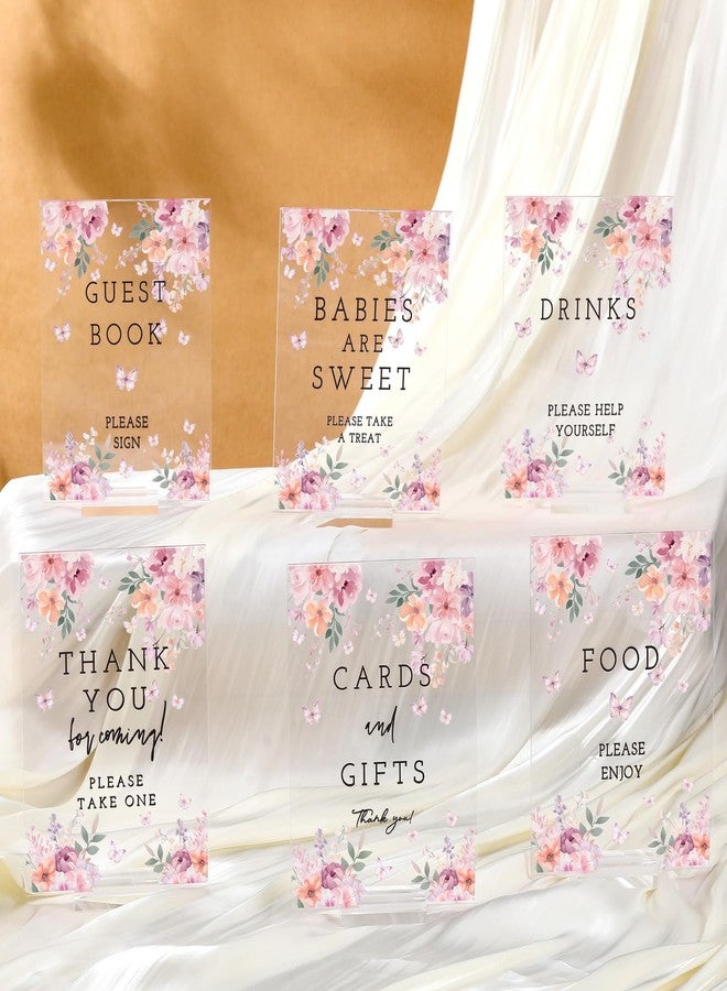 Vercraft 6 Pcs Pink Floral Baby in Bloom Baby Shower Table Decorations Take One Sign Thank You Pastel Acrylic Sign Centerpieces with Stand 5 x 7" Spring Birthday Party Decorations for Guests Gifts - Image 1