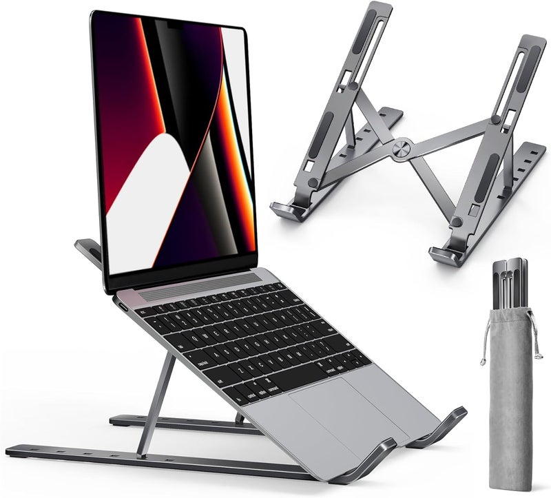 ivoler Laptop Stand, Laptop Holder Riser Computer Tablet Stand, 6 Angles Adjustable Aluminum Ergonomic Foldable Portable Desktop Holder Compatible with MacBook,iPad, HP, Dell, Lenovo 10-15.6” Gray - Image 1