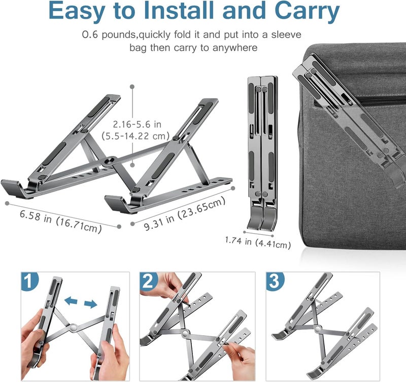 ivoler Laptop Stand, Laptop Holder Riser Computer Tablet Stand, 6 Angles Adjustable Aluminum Ergonomic Foldable Portable Desktop Holder Compatible with MacBook,iPad, HP, Dell, Lenovo 10-15.6” Gray - Image 5