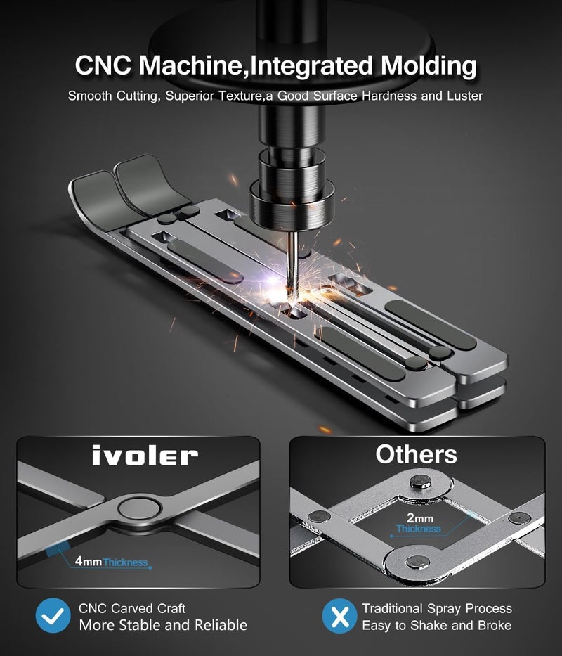 ivoler Laptop Stand, Laptop Holder Riser Computer Tablet Stand, 6 Angles Adjustable Aluminum Ergonomic Foldable Portable Desktop Holder Compatible with MacBook,iPad, HP, Dell, Lenovo 10-15.6” Gray - Image 2