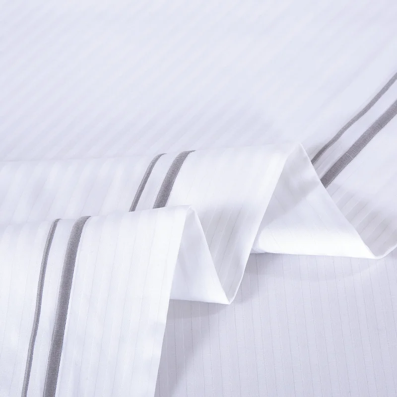 DWELL Dwell-Casper Stripe Piping Duvet Cover-Duvet Cover - 240 x 220 CM, Fitted Sheet - 180 x 200 x 38 CM Pillow cases 50 x 80 CM-White/Grey