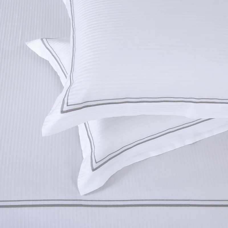 DWELL Dwell-Casper Stripe Piping Duvet Cover-Duvet Cover - 240 x 220 CM, Fitted Sheet - 180 x 200 x 38 CM Pillow cases 50 x 80 CM-White/Grey