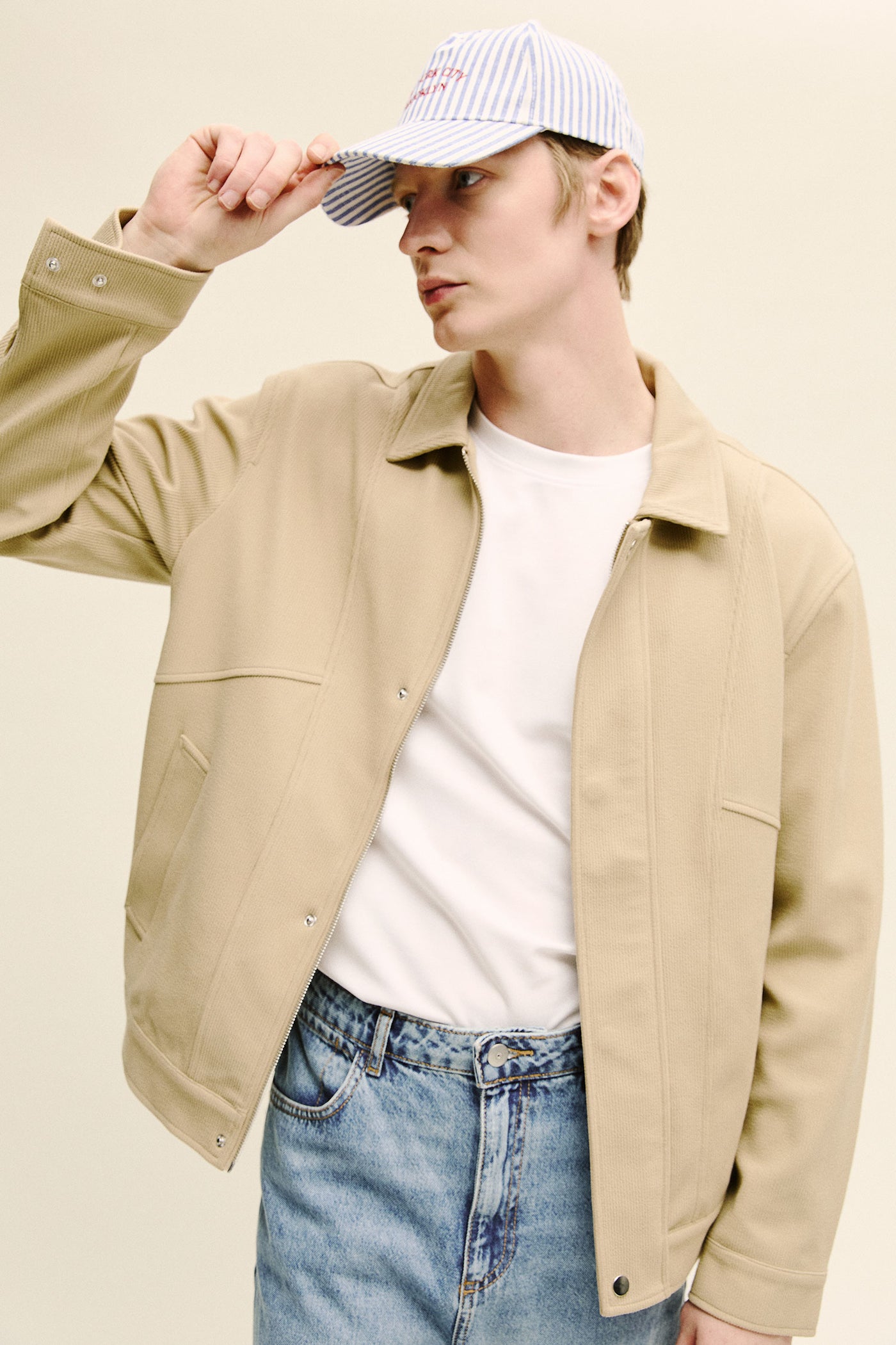 Beige Man Regular Fit Polo Collar Jacket Casual