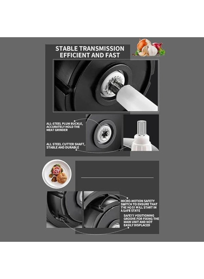 توب كور مفرمة لحم كهربائية بمحرك 300 واط – سعة 2 لتر، 4 شفرات من الفولاذ المقاوم للصدأ، تحكم بسرعتين، نظام قفل أمان وقدرة متعددة الاستخدامات لتقطيع الطعام - Image 3