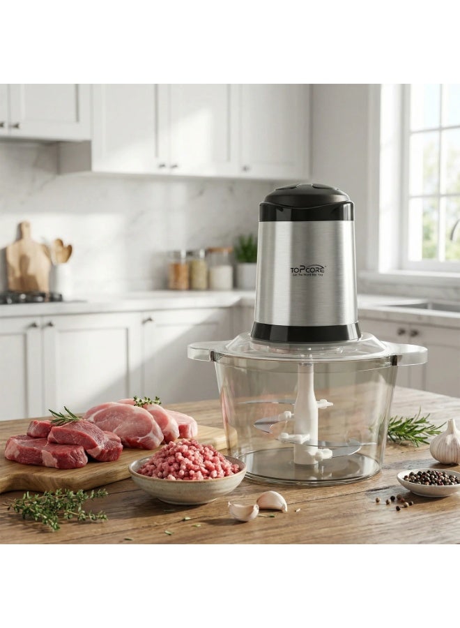 توب كور مفرمة لحم كهربائية بمحرك 300 واط – سعة 2 لتر، 4 شفرات من الفولاذ المقاوم للصدأ، تحكم بسرعتين، نظام قفل أمان وقدرة متعددة الاستخدامات لتقطيع الطعام - Image 2