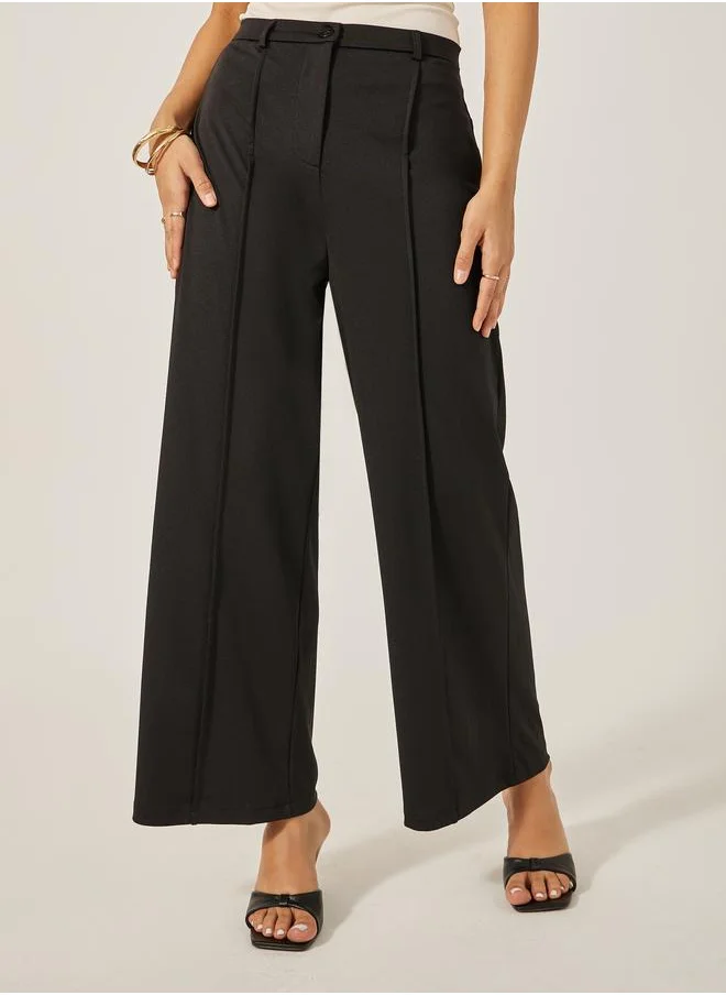 ستايلي Styli Mid Rise Wide Leg Pants with Pintuck Detail