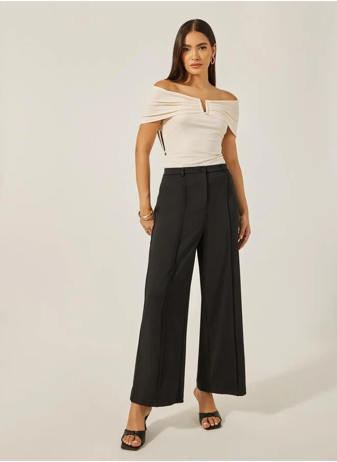 ستايلي Styli Mid Rise Wide Leg Pants with Pintuck Detail