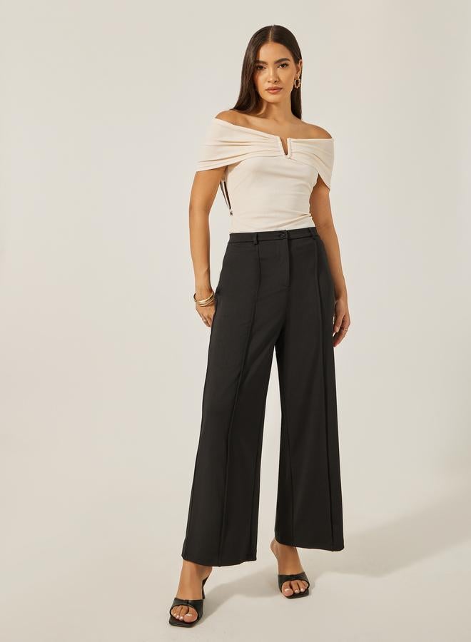 Styli Styli Mid Rise Wide Leg Pants with Pintuck Detail  - Image 1