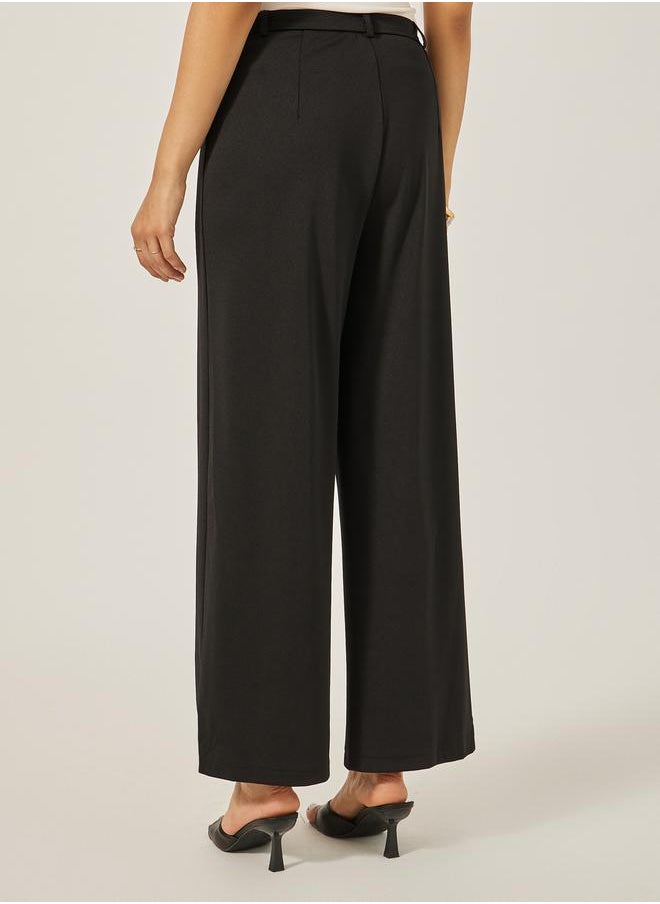 Styli - Mid Rise Wide Leg Pants with Pintuck Detail - Image 1