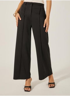 Mid Rise Wide Leg Pants with Pintuck Detail